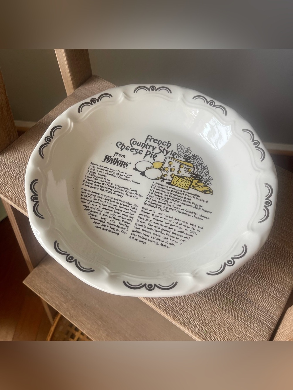 Vintage 1983 Watkins French Country Cheese Pie Dish 11” Ceramic Recipe Farmhouse